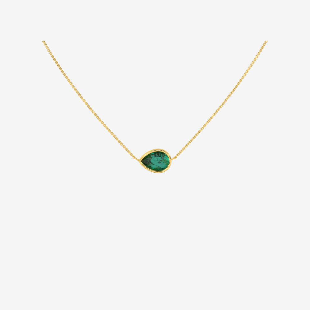 Single Pear Green Emerald Necklace - 14k Yellow Gold - Jewelry - Goldie Paris Jewelry - Necklace