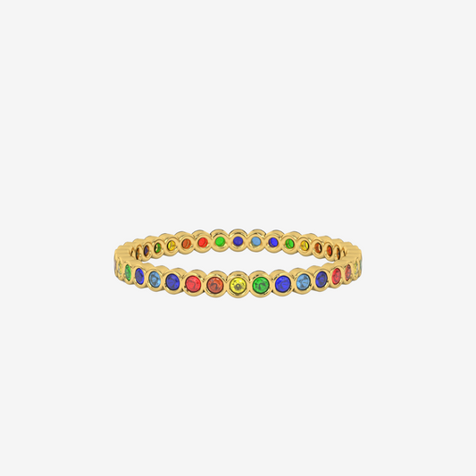 "Ilana" Stackable Bezel Diamond Eternity Band - Rainbow - 14k Yellow Gold - Jewelry - Goldie Paris Jewelry - Bezel Ring stackable