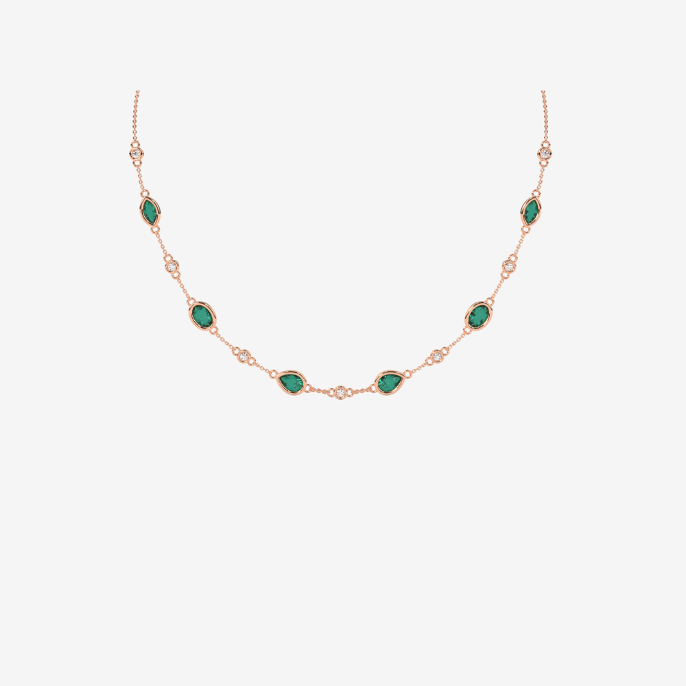 Pear Green Emerald Necklace & Bezel-set Diamond Necklace - 14k Rose Gold - Jewelry - Goldie Paris Jewelry - Green Necklace