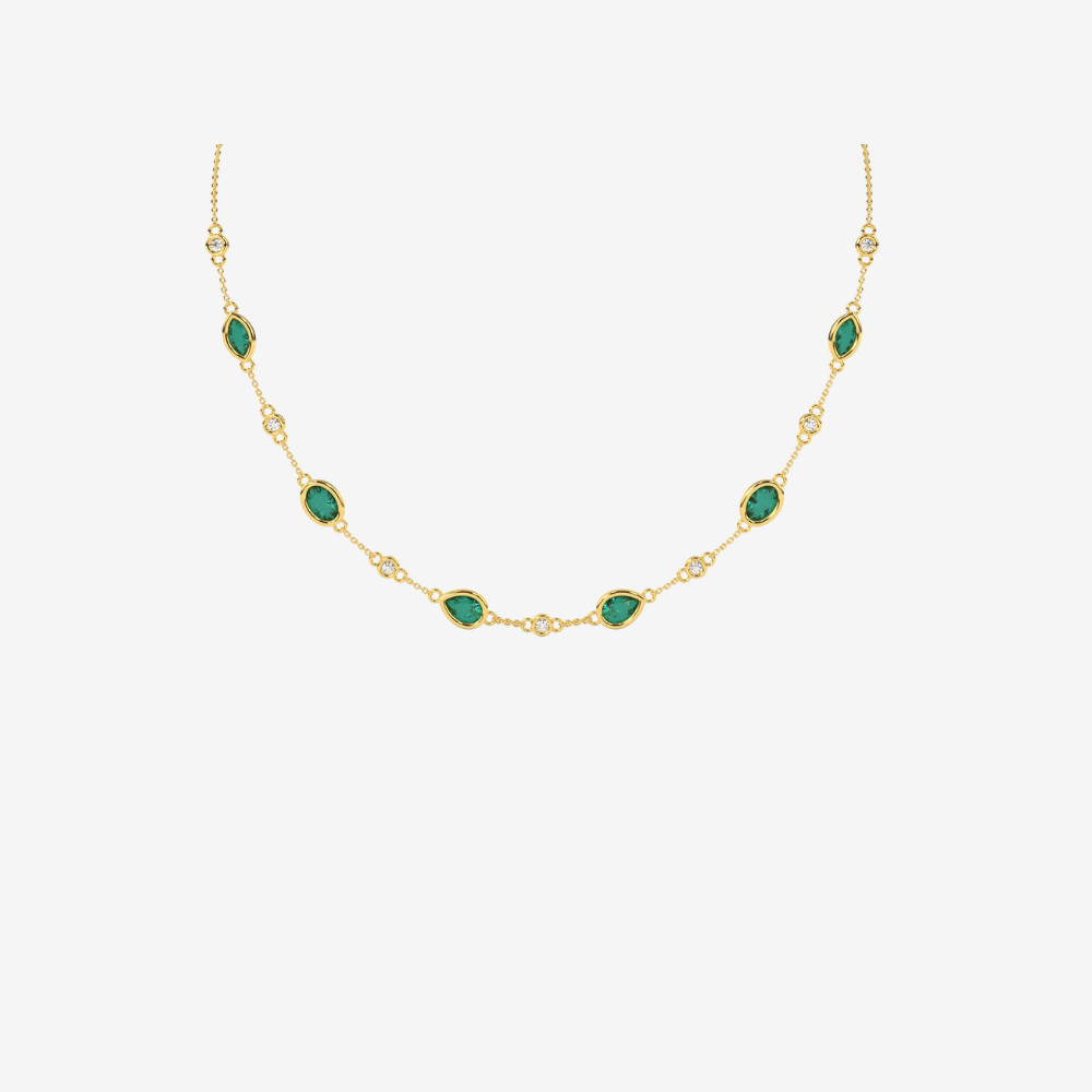 Pear Green Emerald Necklace & Bezel-set Diamond Necklace - - Jewelry - Goldie Paris Jewelry - Green Necklace