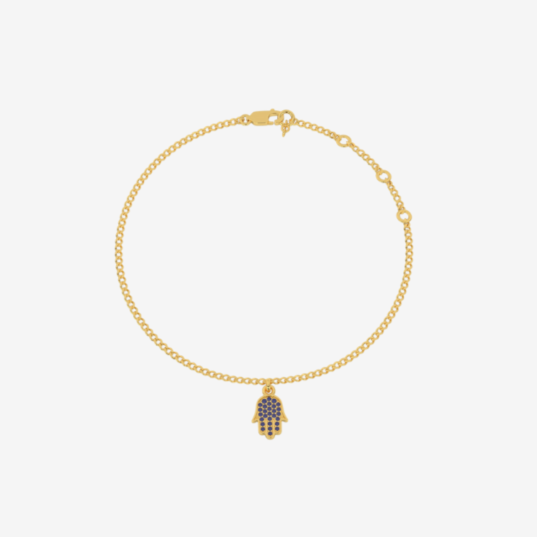 18-carat Curb Chain Hamsa Sapphire Bracelet - 18k Yellow Gold - Jewelry - Goldie Paris Jewelry - Bracelet Evil Eye