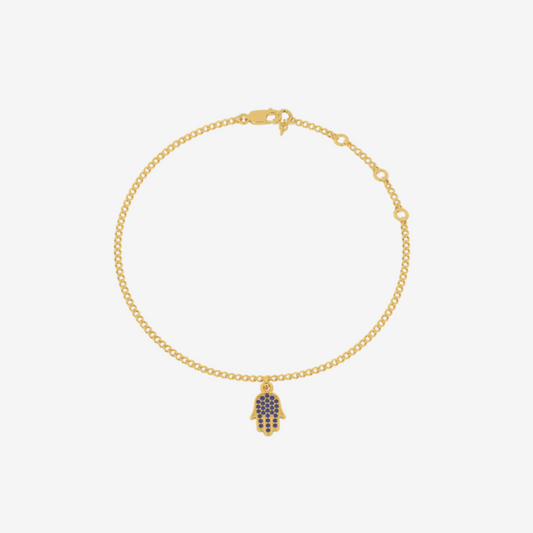 18-carat Curb Chain Hamsa Sapphire Bracelet - 18k Yellow Gold - Jewelry - Goldie Paris Jewelry - Bracelet Evil Eye