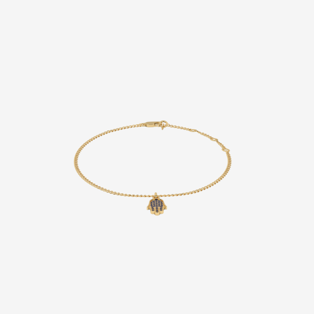 18-carat Curb Chain Hamsa Sapphire Bracelet - - Jewelry - Goldie Paris Jewelry - Bracelet Evil Eye