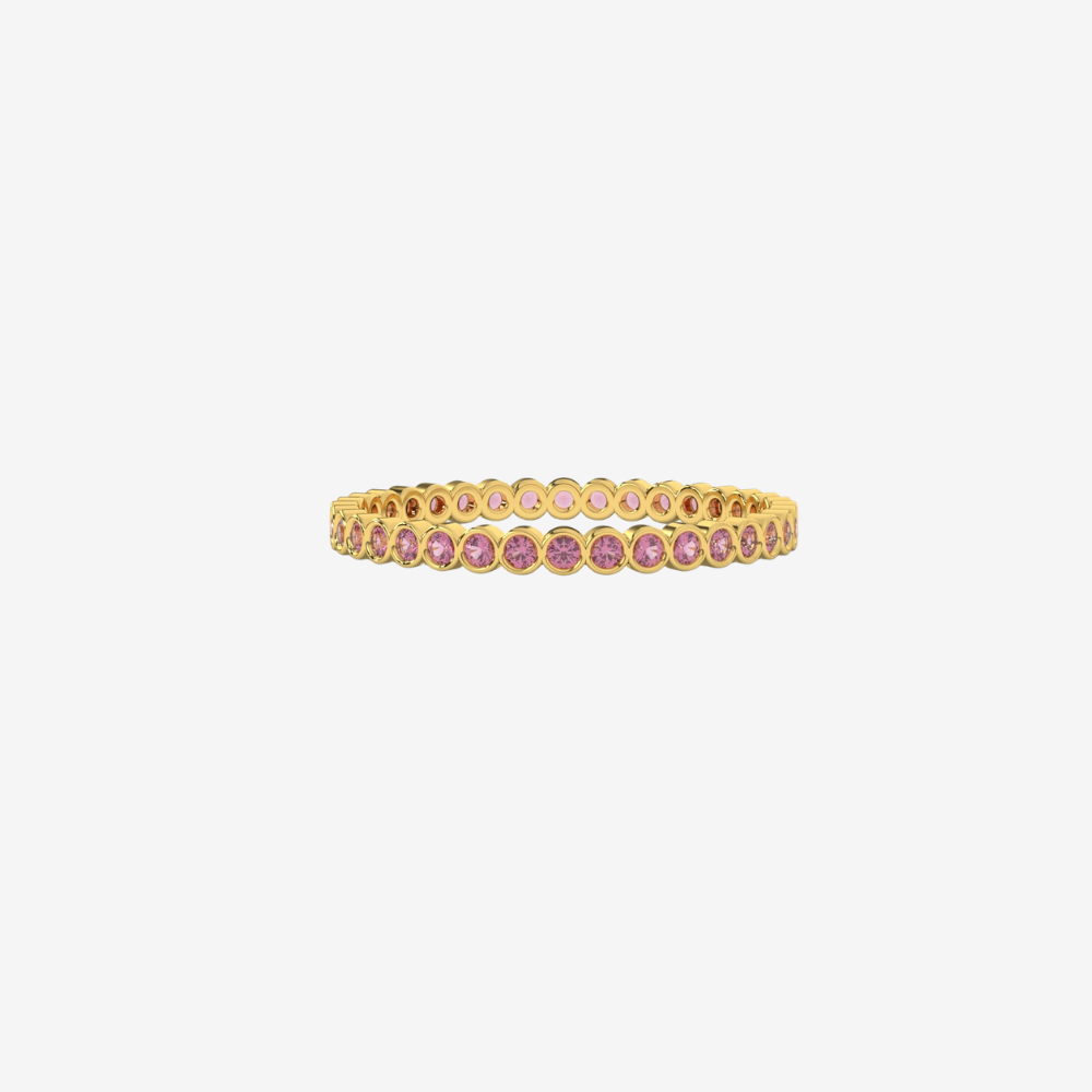 "Ilana" Stackable Bezel Diamond Eternity Band - Pink - 14k Yellow Gold - Jewelry - Goldie Paris Jewelry - Bezel Ring