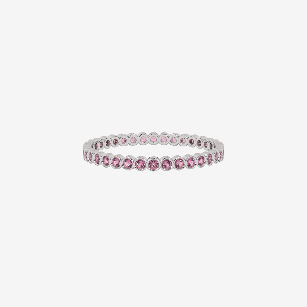"Ilana" Stackable Bezel Diamond Eternity Band - Pink - 14k White Gold - Jewelry - Goldie Paris Jewelry - Bezel Ring