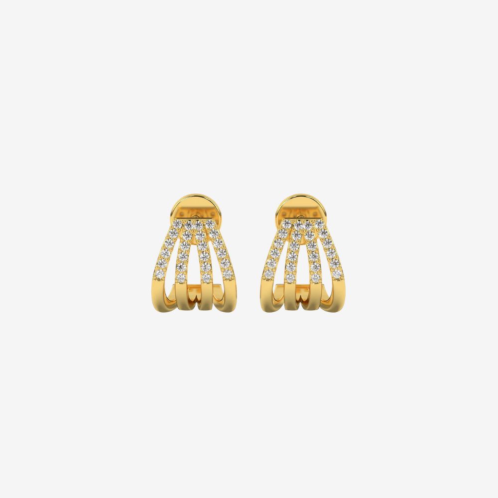 Triple Row Pavé Diamond Ear Cuff Huggies Earrings - Pair 14k Yellow Gold - Jewelry - Goldie Paris Jewelry - Earring