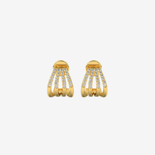 Triple Row Pavé Diamond Ear Cuff Huggies Earrings - Pair 14k Yellow Gold - Jewelry - Goldie Paris Jewelry - Earring
