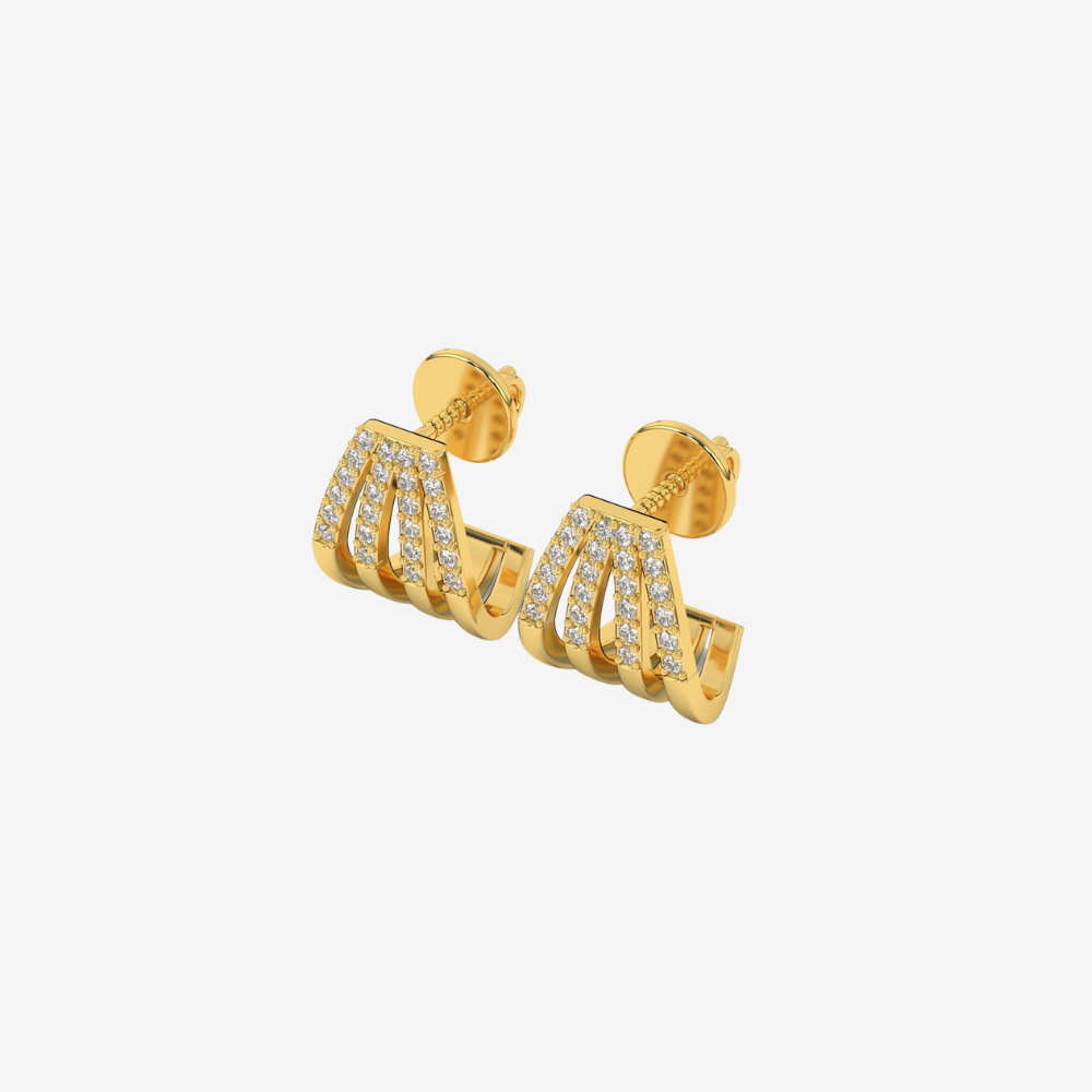 Triple Row Pavé Diamond Ear Cuff Huggies Earrings - - Jewelry - Goldie Paris Jewelry - Earring