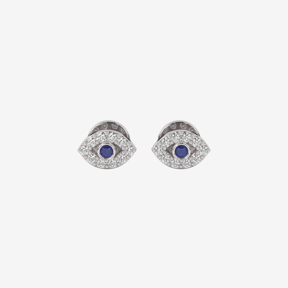 Mini Evil Eye Stud Earrings - 14k White Gold - Jewelry - Goldie Paris Jewelry - Earring