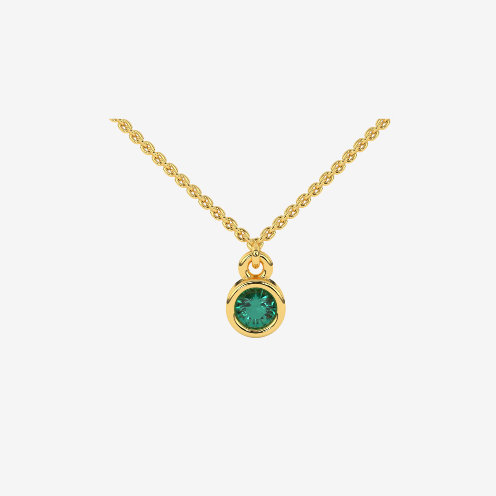 Single Bezel Green Diamond Necklace - 14k Yellow Gold - Jewelry - Goldie Paris Jewelry - Bezel Necklace