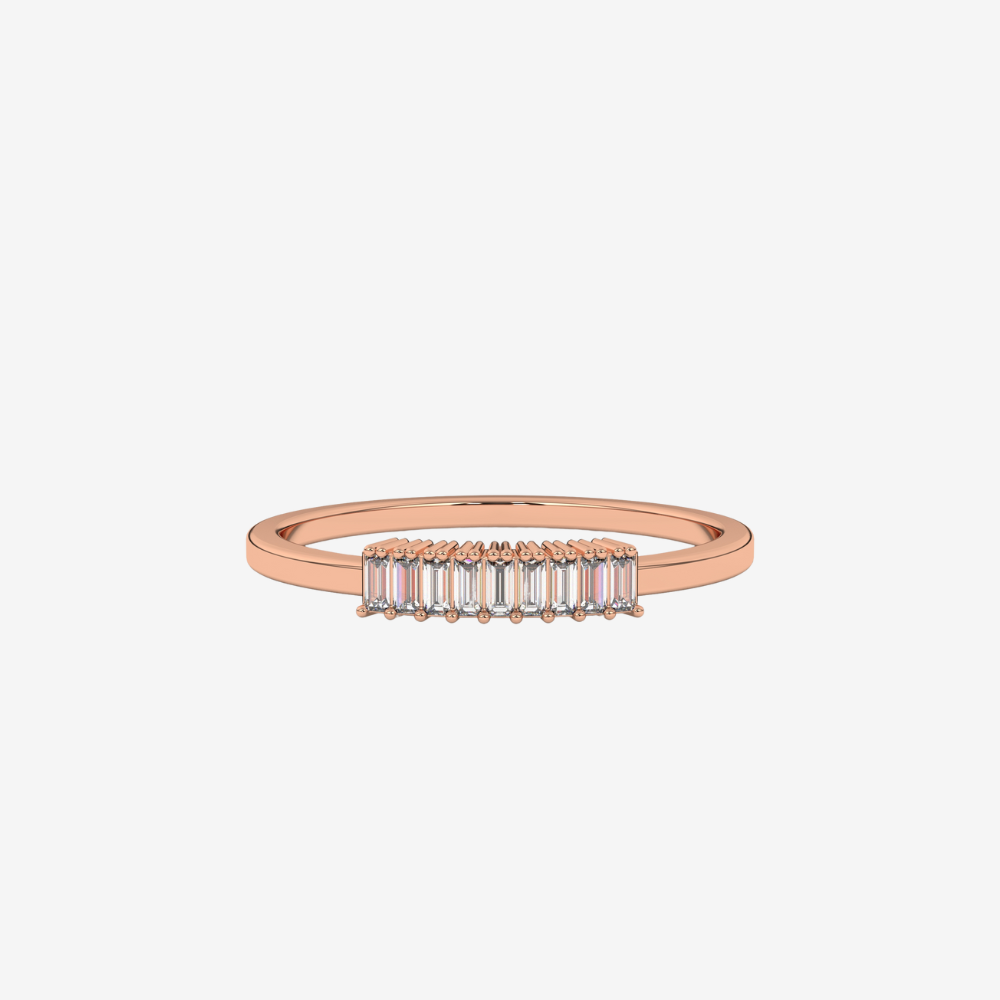 "Arielle" 9 Baguette Diamonds Ring - 14k Rose Gold - Jewelry - Goldie Paris Jewelry - Baguette Ring stackable statement