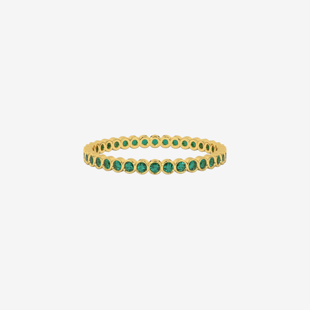 "Ilana" Stackable Bezel Diamond Eternity Band - Green - 14k Yellow Gold - Jewelry - Goldie Paris Jewelry - Bezel Ring