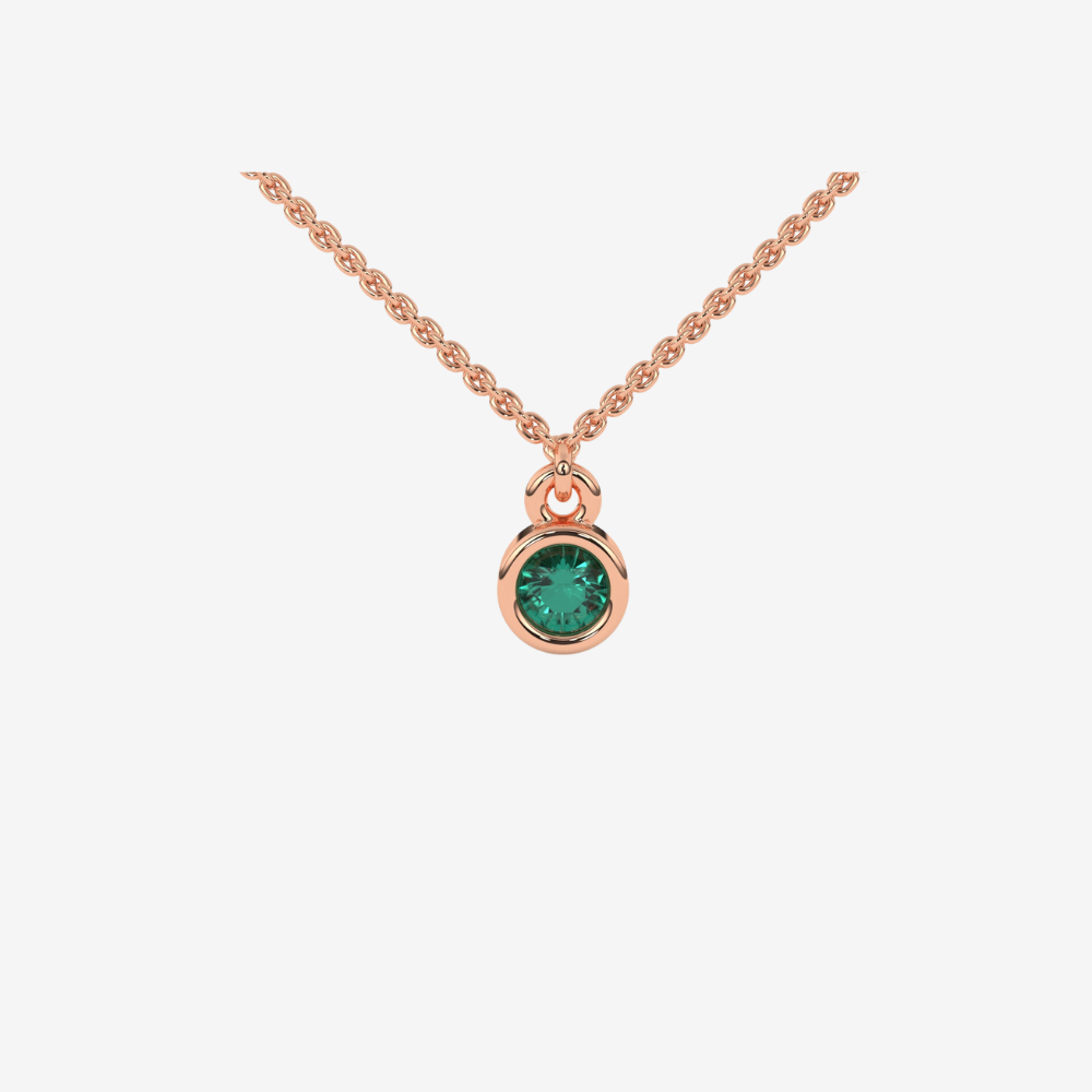 Single Bezel Green Diamond Necklace - 14k Rose Gold - Jewelry - Goldie Paris Jewelry - Bezel Necklace