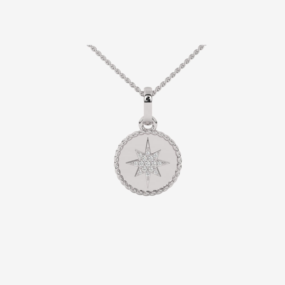 North Star Medallion Necklace - 14k White Gold - Jewelry - Goldie Paris Jewelry - Necklace