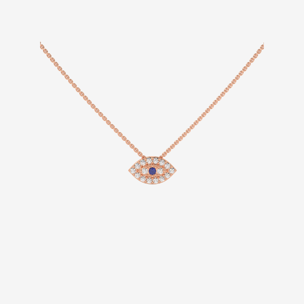 Evil Eye Diamonds Necklace - 14k Rose Gold - Jewelry - Goldie Paris Jewelry - Blue Evil Eye Necklace
