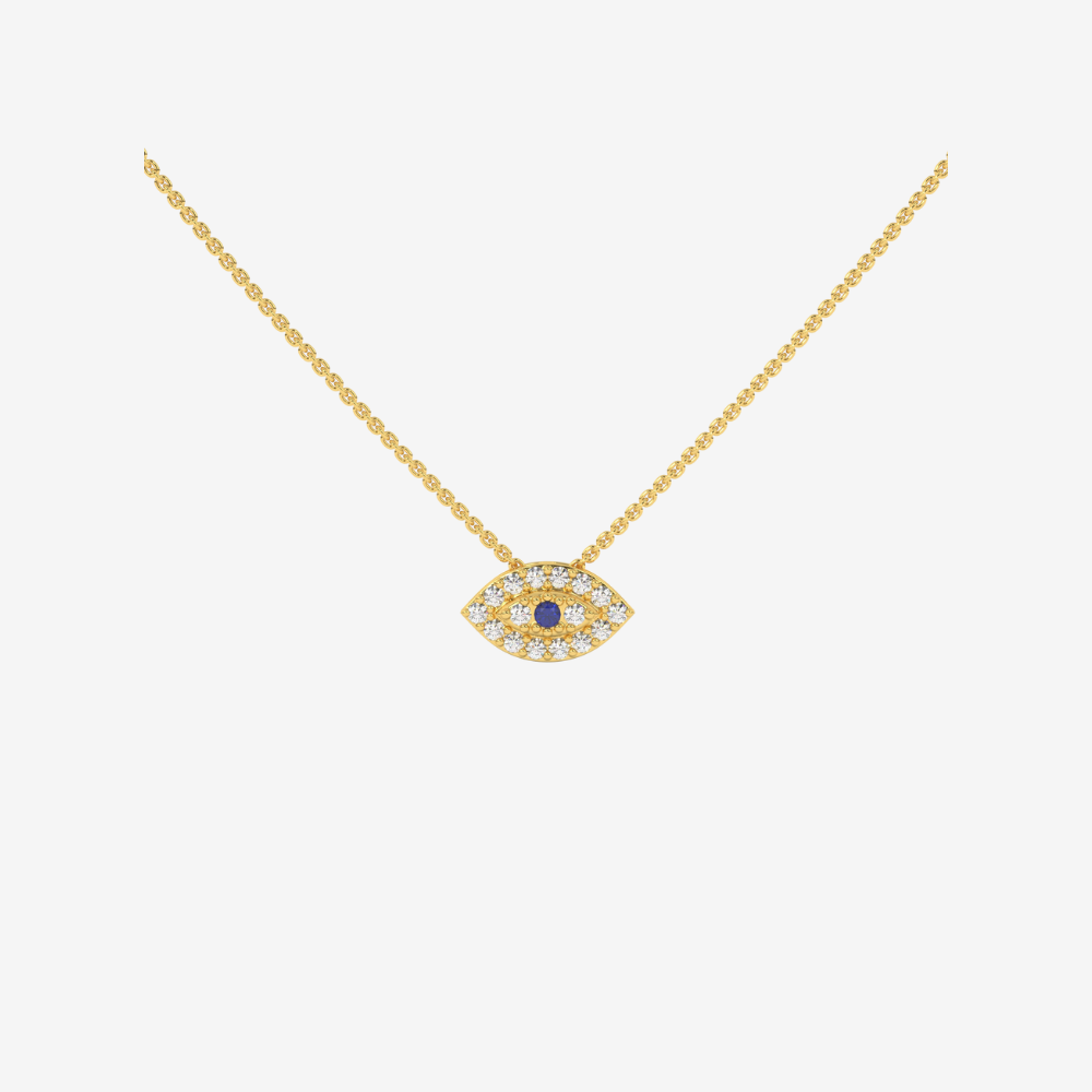 Evil Eye Diamonds Necklace - 14k Yellow Gold - Jewelry - Goldie Paris Jewelry - Blue Evil Eye Necklace