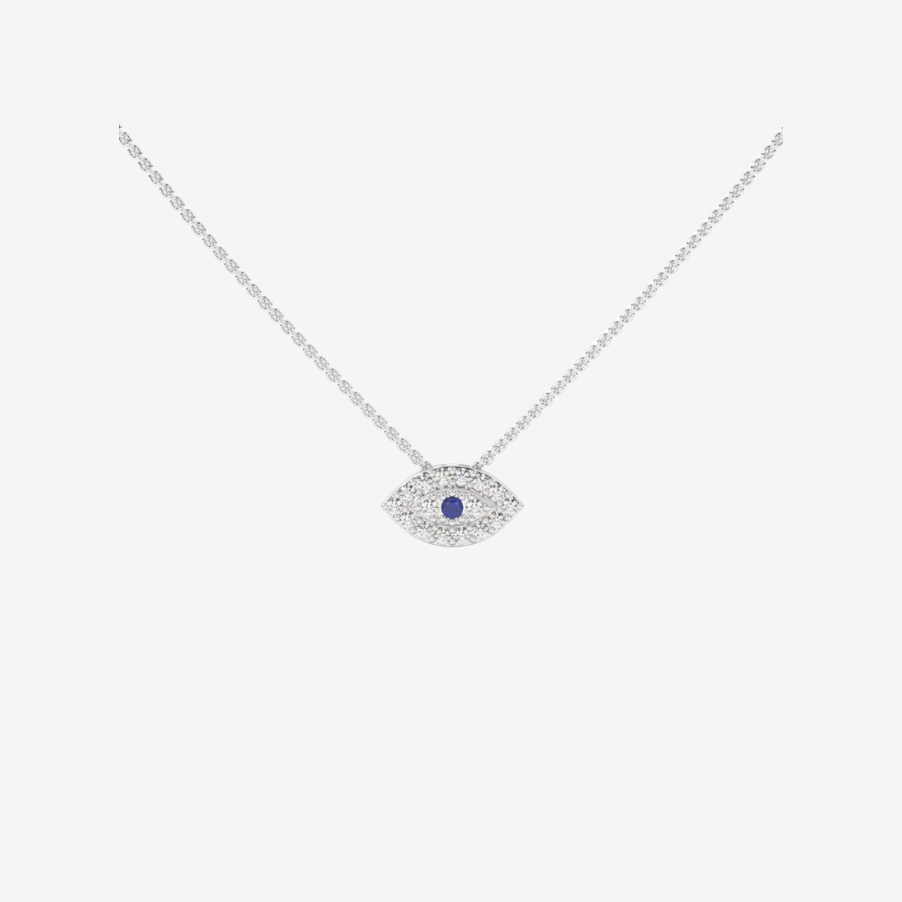 Evil Eye Diamonds Necklace - 14k White Gold - Jewelry - Goldie Paris Jewelry - Blue Evil Eye Necklace