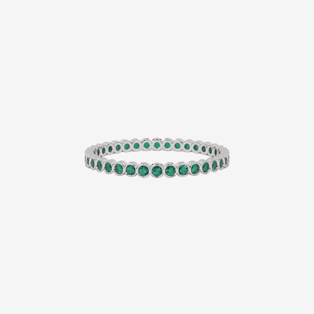 "Ilana" Stackable Bezel Emerald Eternity Band - Green - 14k White Gold - Jewelry - Goldie Paris Jewelry - Bezel Ring stackable