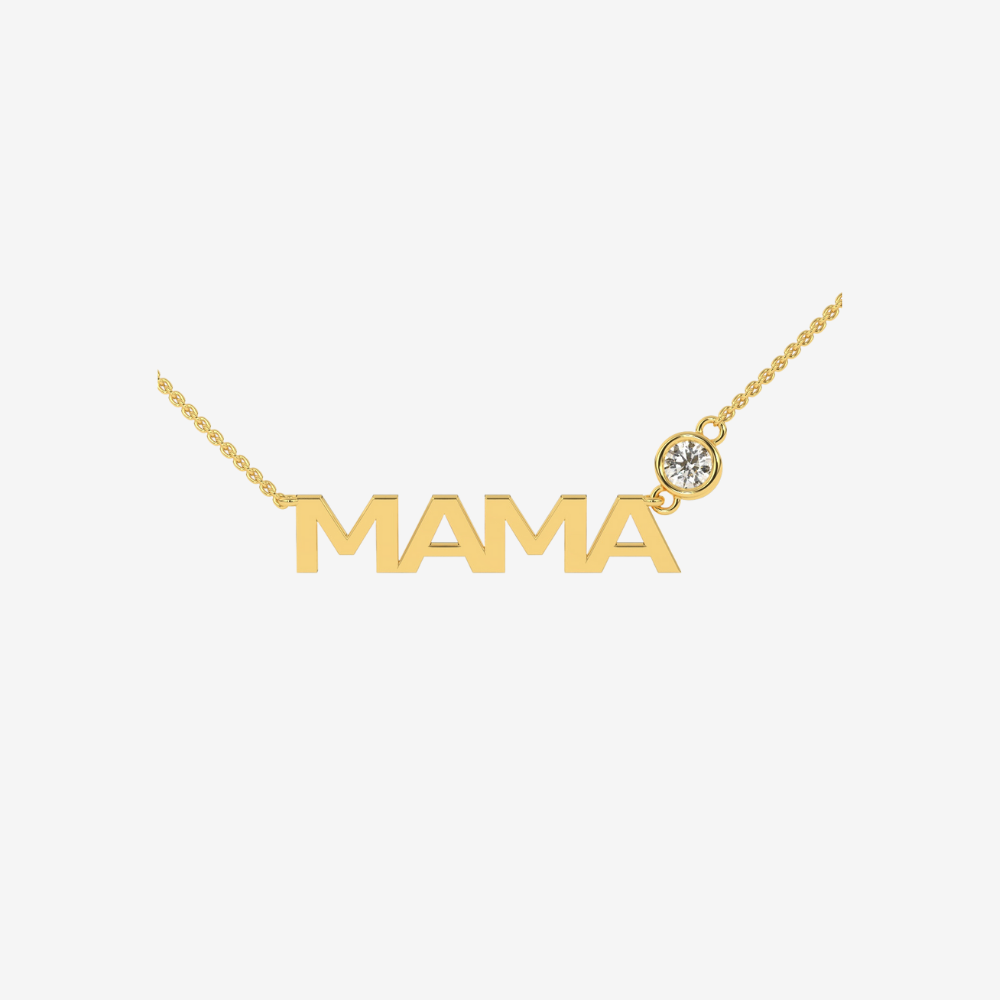 Mama Bezel Diamond Necklace - 14k Yellow Gold - Jewelry - Goldie Paris Jewelry - Moms Necklace