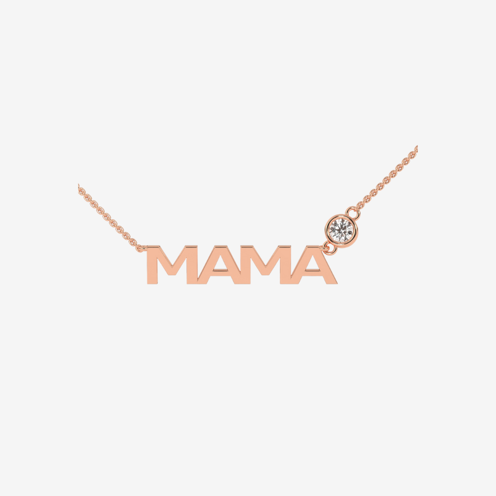 Mama Bezel Diamond Necklace - 14k Rose Gold - Jewelry - Goldie Paris Jewelry - Moms Necklace