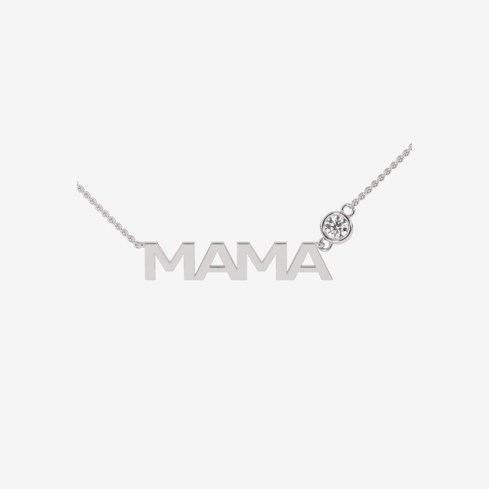 Mama Bezel Diamond Necklace - 14k White Gold - Jewelry - Goldie Paris Jewelry - Moms Necklace