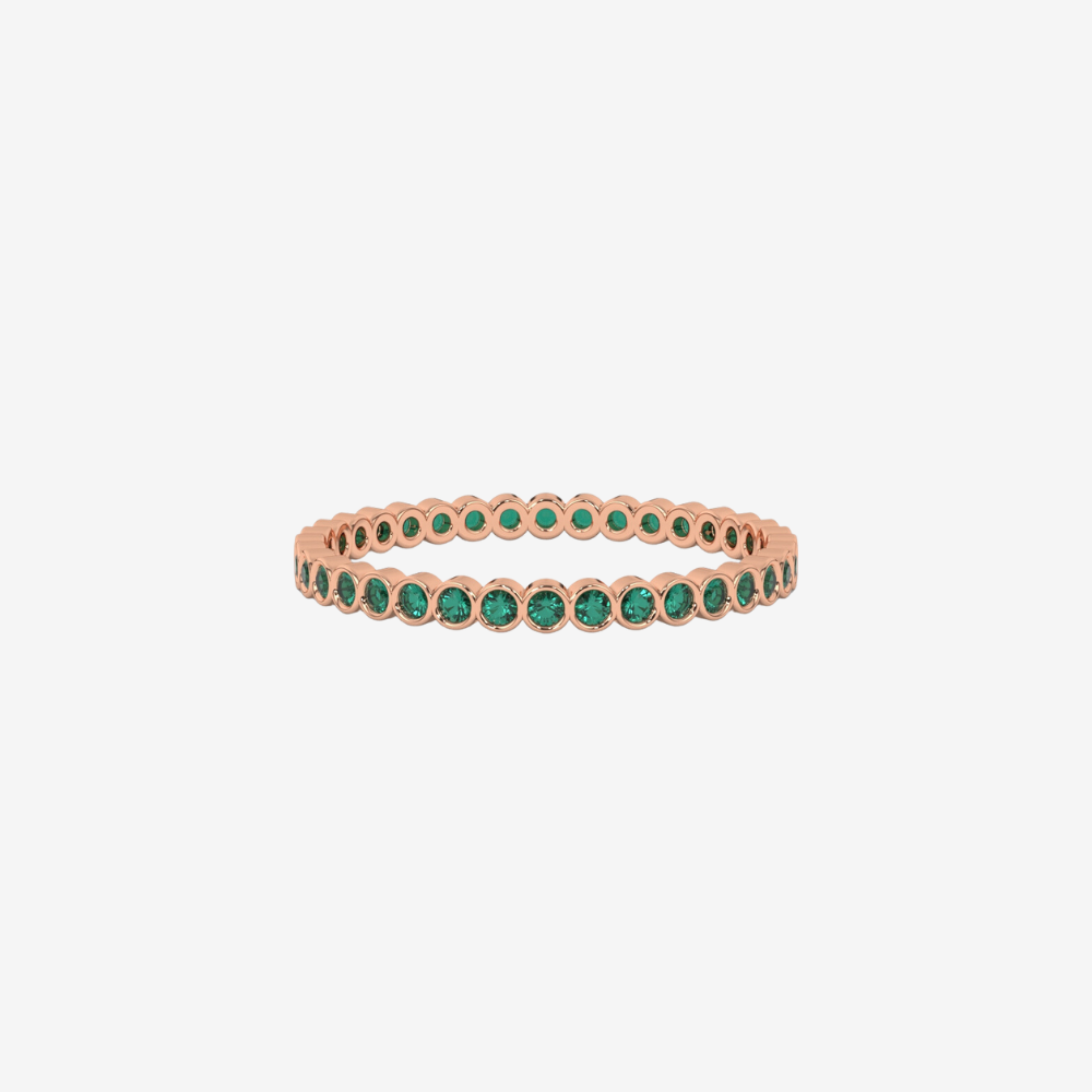 "Ilana" Stackable Bezel Emerald Eternity Band - Green - 14k Rose Gold - Jewelry - Goldie Paris Jewelry - Bezel Ring stackable