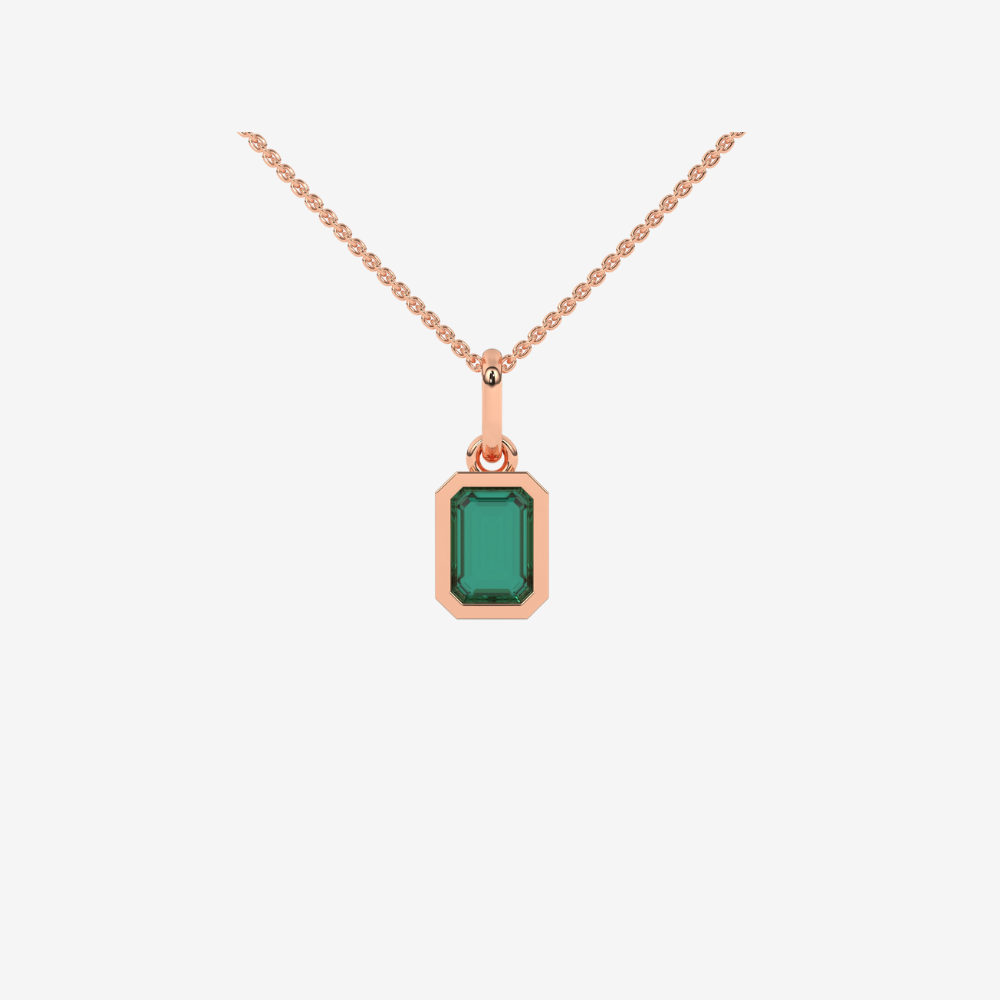 Radiant-cut Diamond Pendant - Green Emerald - 14k Rose Gold - Jewelry - Goldie Paris Jewelry - Pendant