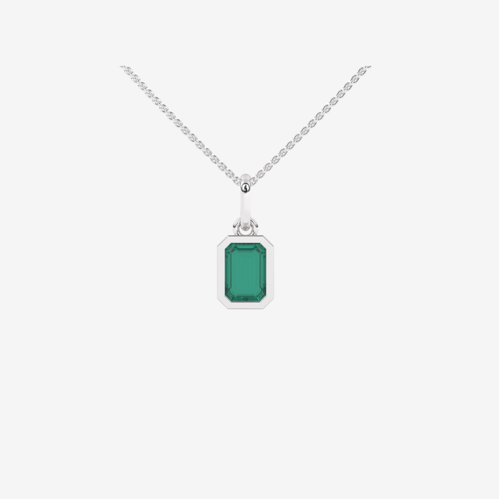 Radiant-cut Diamond Pendant - Green Emerald - 14k White Gold - Jewelry - Goldie Paris Jewelry - Pendant