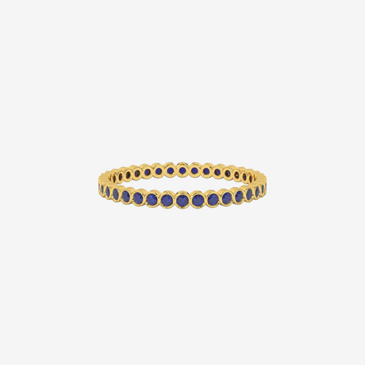 "Ilana" Stackable Bezel Diamond Eternity Band - Blue - 14k Yellow Gold - Jewelry - Goldie Paris Jewelry - Bezel Ring