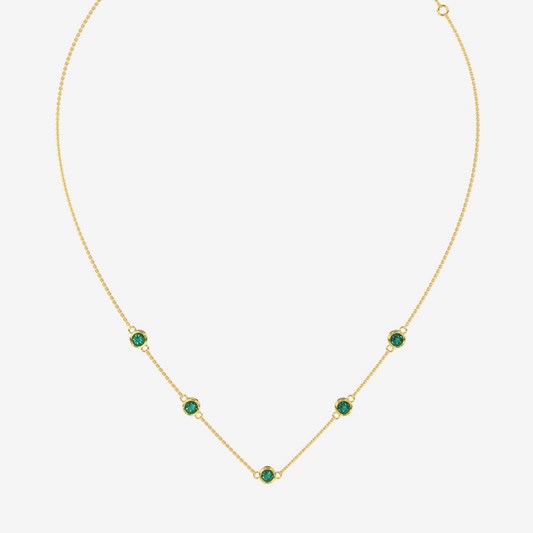 Green Emeralds Bezel-Set Station Necklace - - Jewelry - Goldie Paris Jewelry - Bezel Necklace