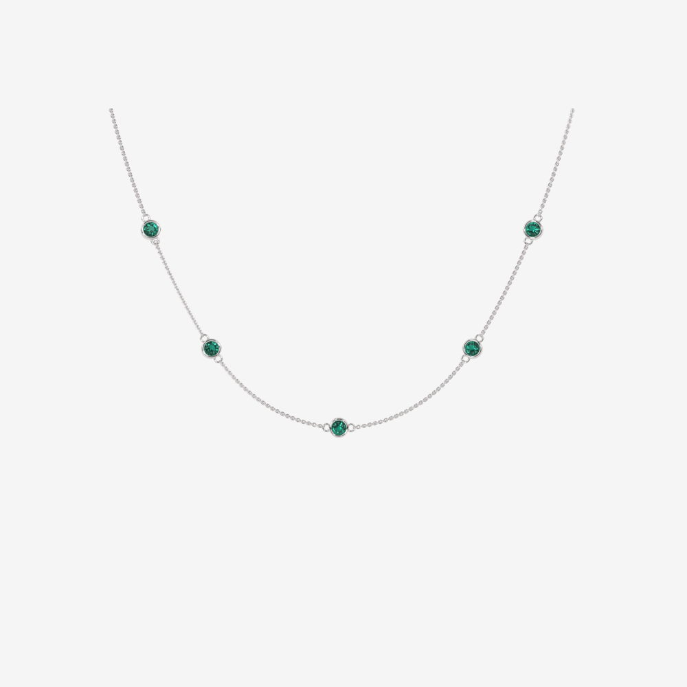 Green Diamonds Bezel Station Necklace - 14k White Gold - Jewelry - Goldie Paris Jewelry - Bezel Necklace