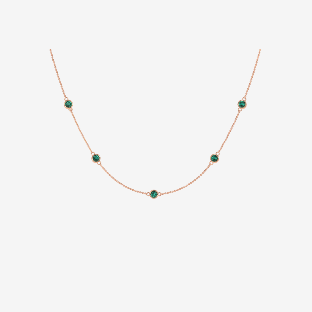 Green Diamonds Bezel Station Necklace - 14k Rose Gold - Jewelry - Goldie Paris Jewelry - Bezel Necklace