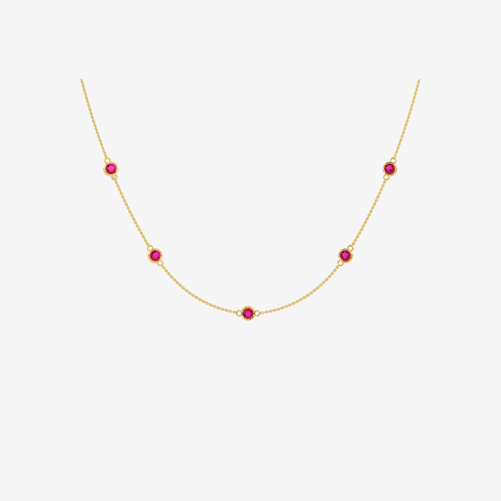 Pink Diamonds Bezel Station Necklace - 14k Yellow Gold - Jewelry - Goldie Paris Jewelry - Bezel Necklace