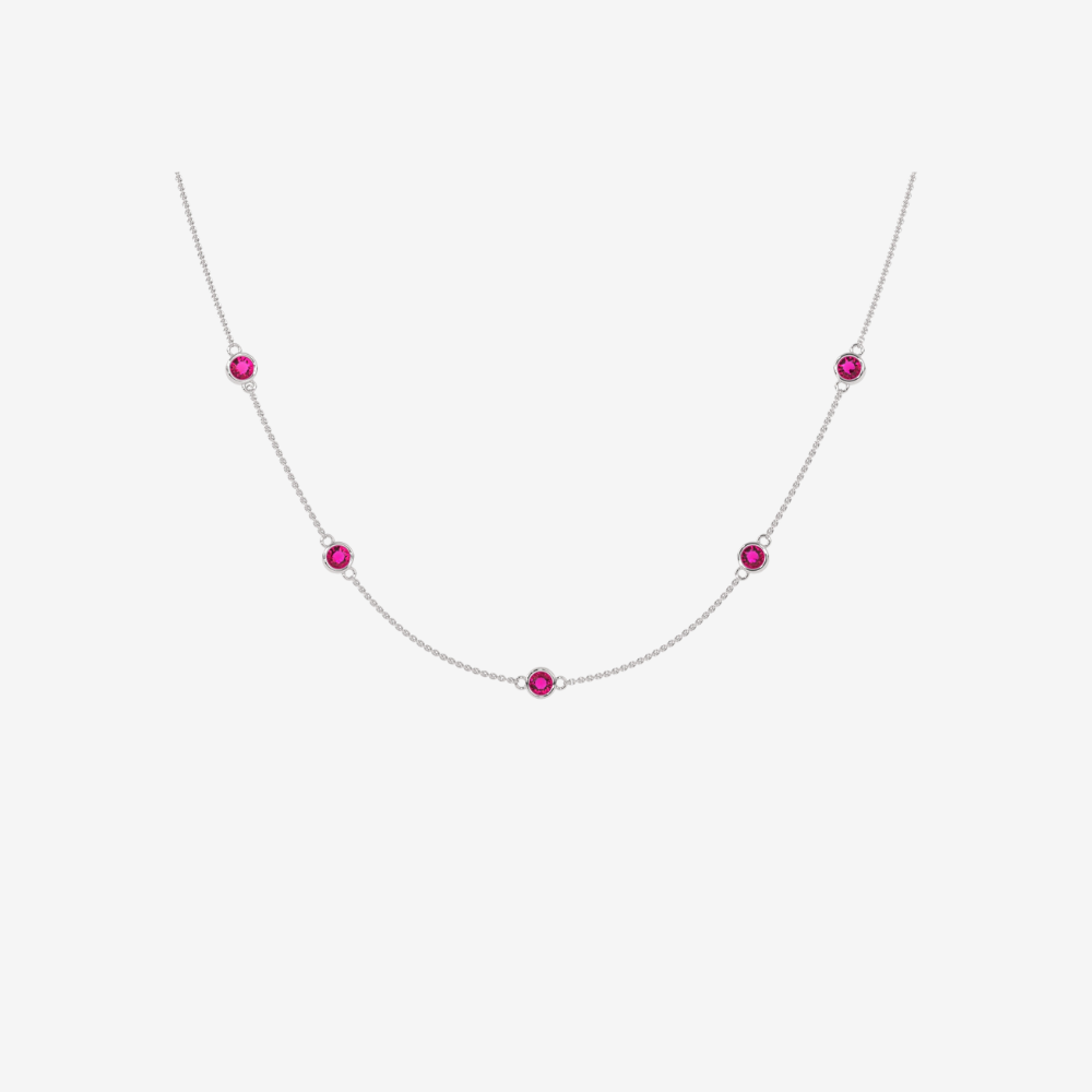 Pink Diamonds Bezel Station Necklace - 14k White Gold - Jewelry - Goldie Paris Jewelry - Bezel Necklace