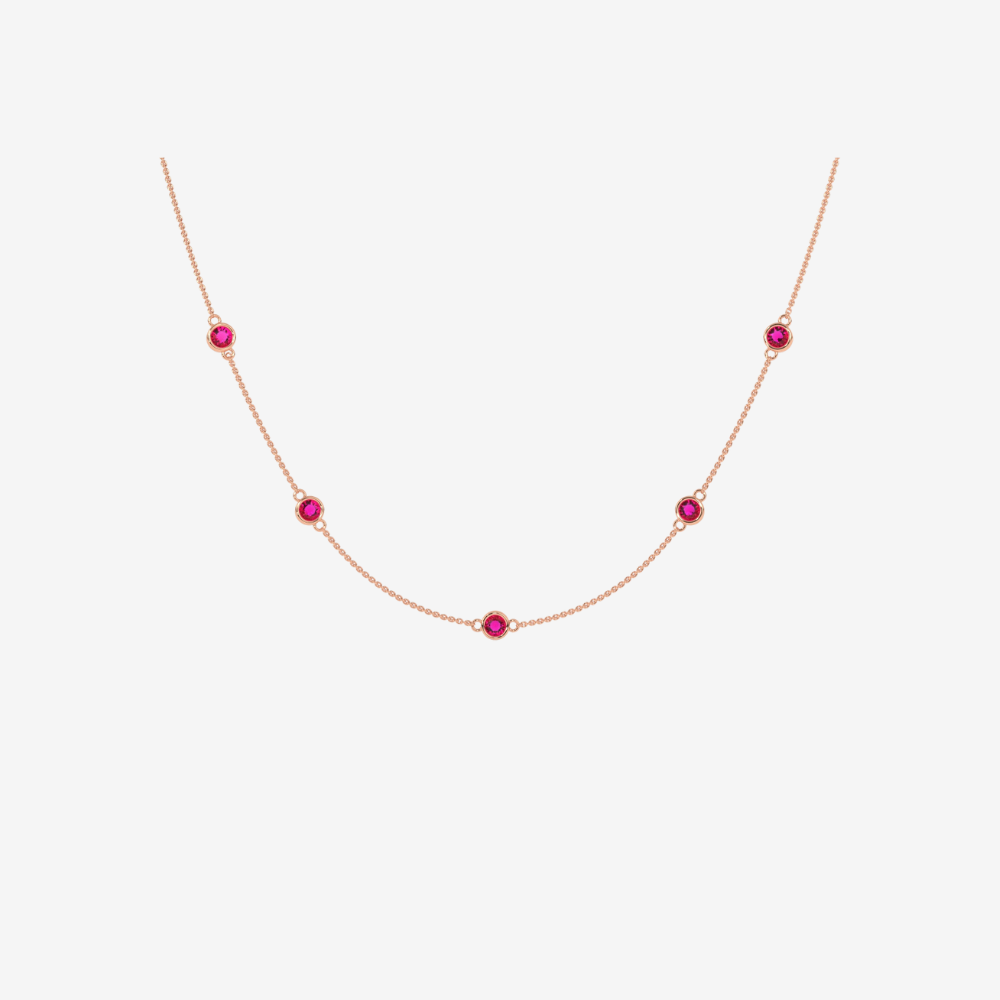 Pink Diamonds Bezel Station Necklace - 14k Rose Gold - Jewelry - Goldie Paris Jewelry - Bezel Necklace