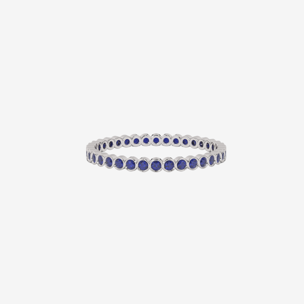"Ilana" Stackable Bezel Diamond Eternity Band - Blue - 14k White Gold - Jewelry - Goldie Paris Jewelry - Bezel Ring