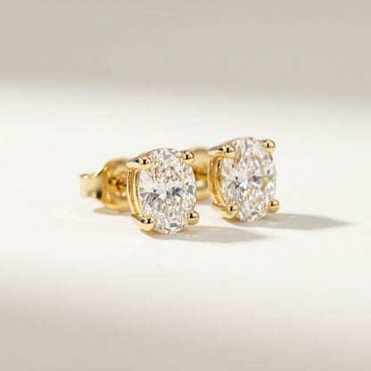 1.5ct Oval Diamond Stud Earrings• 9k Solid Yellow Gold • Pair