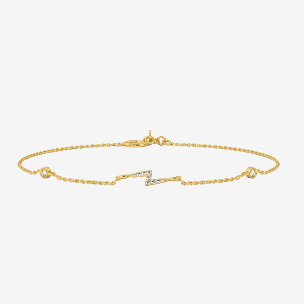 Lightning Bolt and Bezel Diamonds Bracelet - 14k Yellow Gold - Jewelry - Goldie Paris Jewelry - Bezel Bracelet