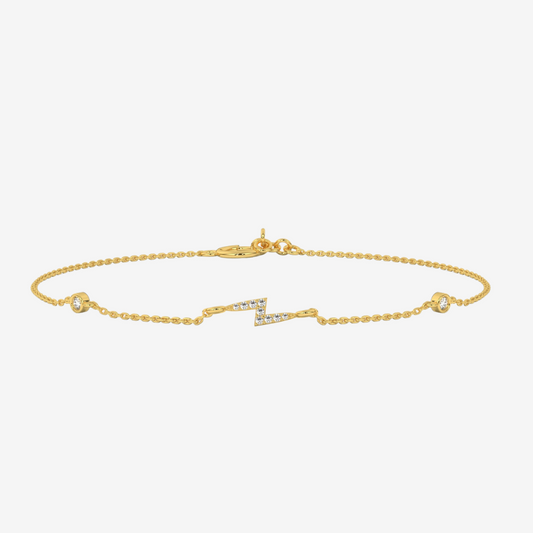 Lightning Bolt and Bezel Diamonds Bracelet - 14k Yellow Gold - Jewelry - Goldie Paris Jewelry - Bezel Bracelet