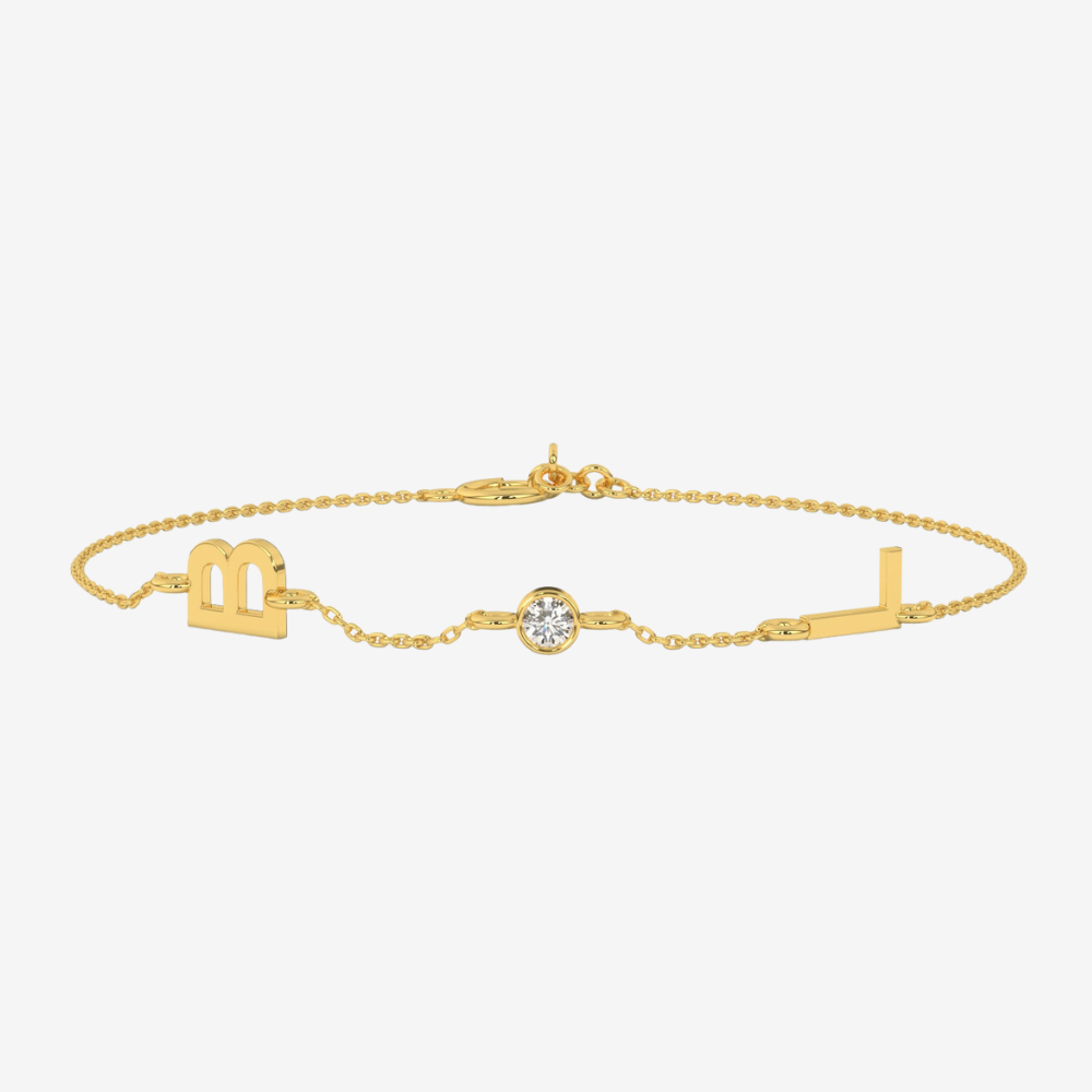 Initials and Diamond Bracelet - 14k Yellow Gold - Jewelry - Goldie Paris Jewelry - Bracelet Moms