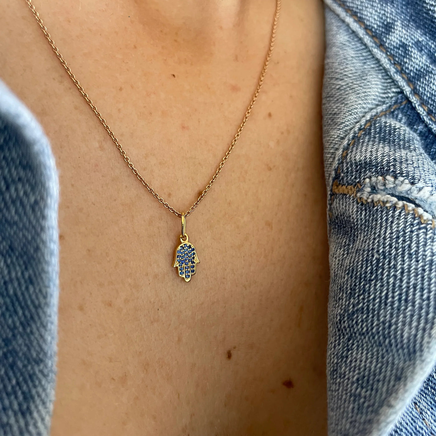 Mini Sapphire Hamsa Pendant/ Charm