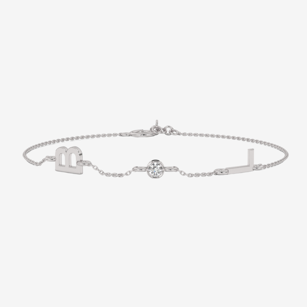 Initials and Diamond Bracelet - 14k White Gold - Jewelry - Goldie Paris Jewelry - Bracelet Moms