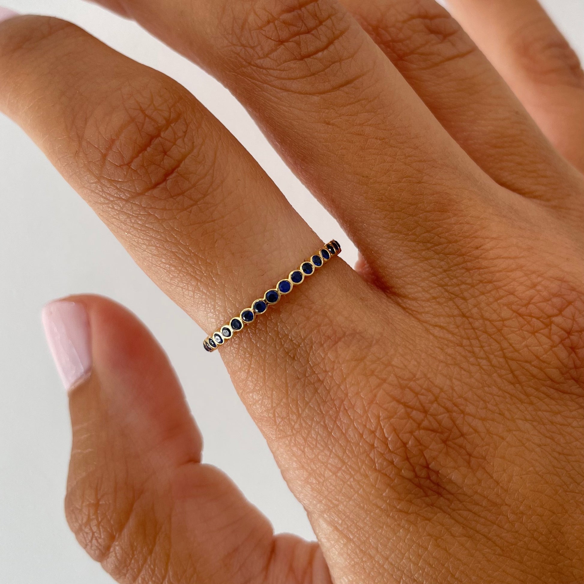 "Ilana" Stackable Bezel-Set Sapphires Eternity Band - Blue - - Jewelry - Goldie Paris Jewelry - Bezel Ring stackable