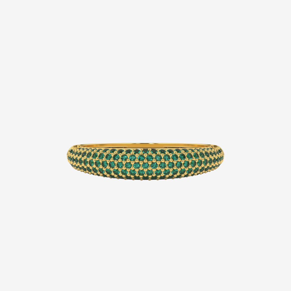 "Nilly" Dôme Pavé Diamond Ring - Emerald Green - 14k Yellow Gold - Jewelry - Goldie Paris Jewelry - Pavé Ring stackable statement