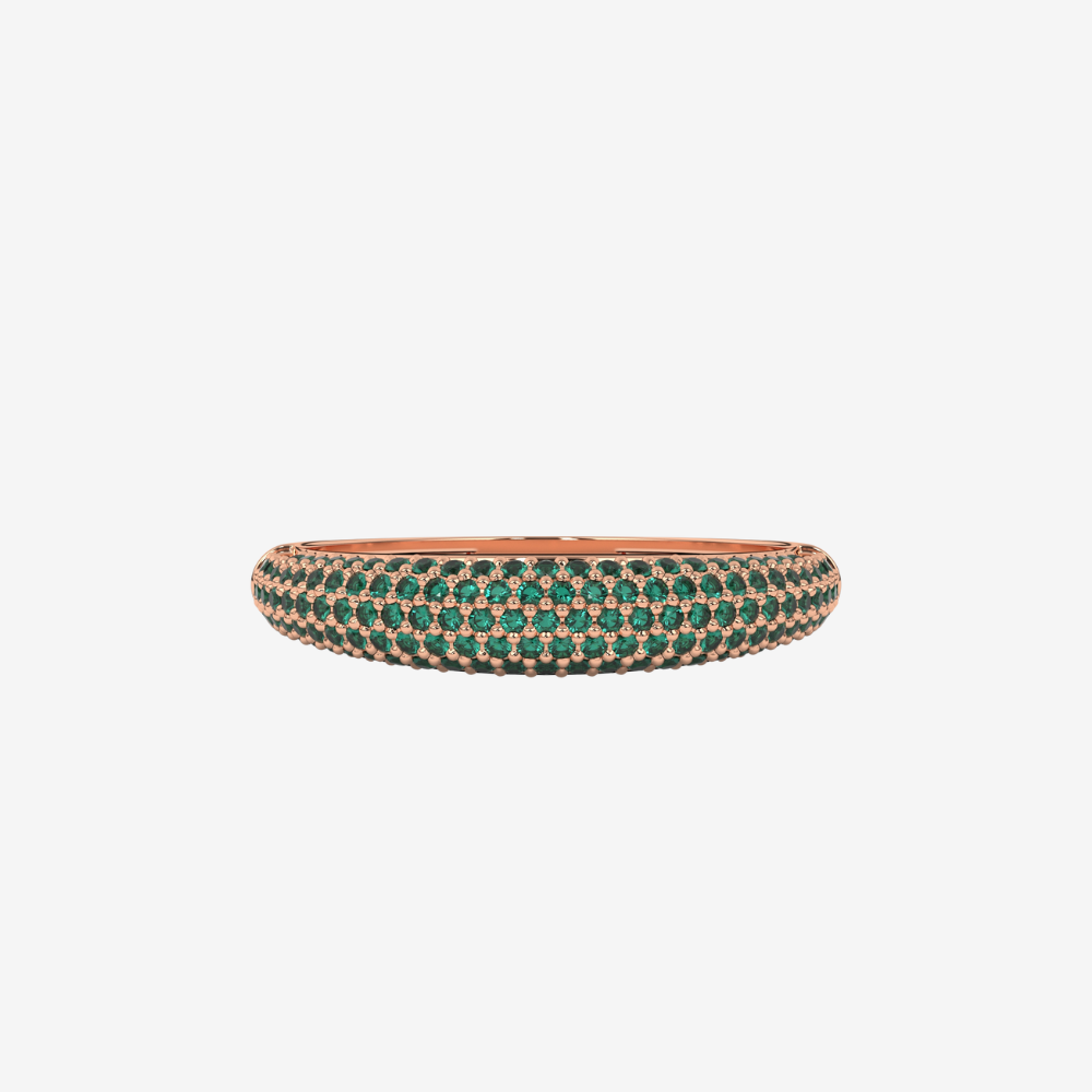 "Nilly" Dôme Pavé Diamond Ring - Emerald Green - 14k Rose Gold - Jewelry - Goldie Paris Jewelry - Pavé Ring stackable statement