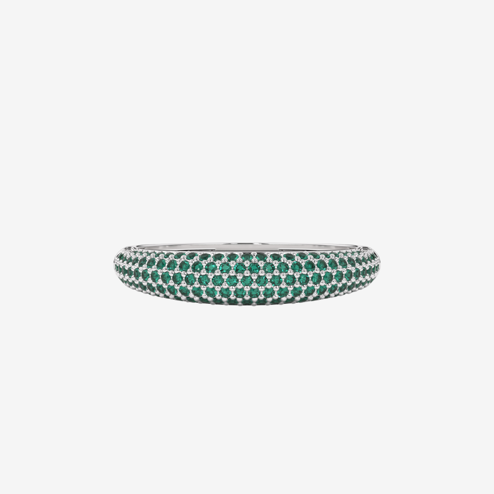 "Nilly" Dôme Pavé Diamond Ring - Emerald Green - 14k White Gold - Jewelry - Goldie Paris Jewelry - Pavé Ring stackable statement