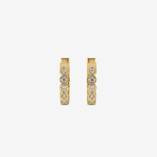 "Audrey" Bezel-set Diamonds Hoops Earrings - 14k Yellow Gold - Jewelry - Goldie Paris Jewelry - Bezel Earring