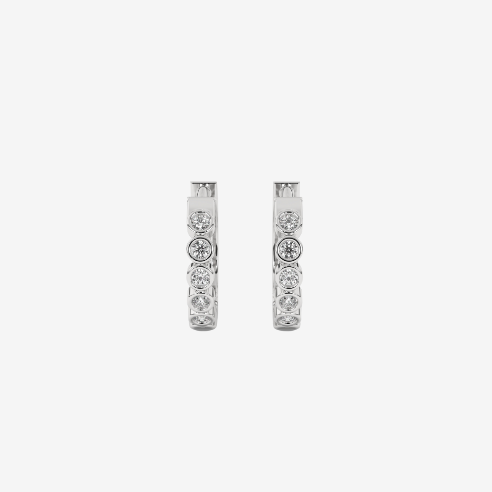 "Audrey" Bezel-set Diamonds Hoops Earrings - 14k White Gold - Jewelry - Goldie Paris Jewelry - Bezel Earring