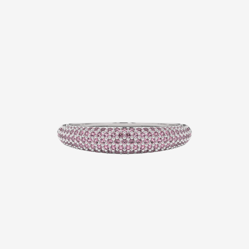 "Nilly" Dôme Pavé Diamond Ring - Pink - 14k White Gold - Jewelry - Goldie Paris Jewelry - Pavé Ring stackable statement