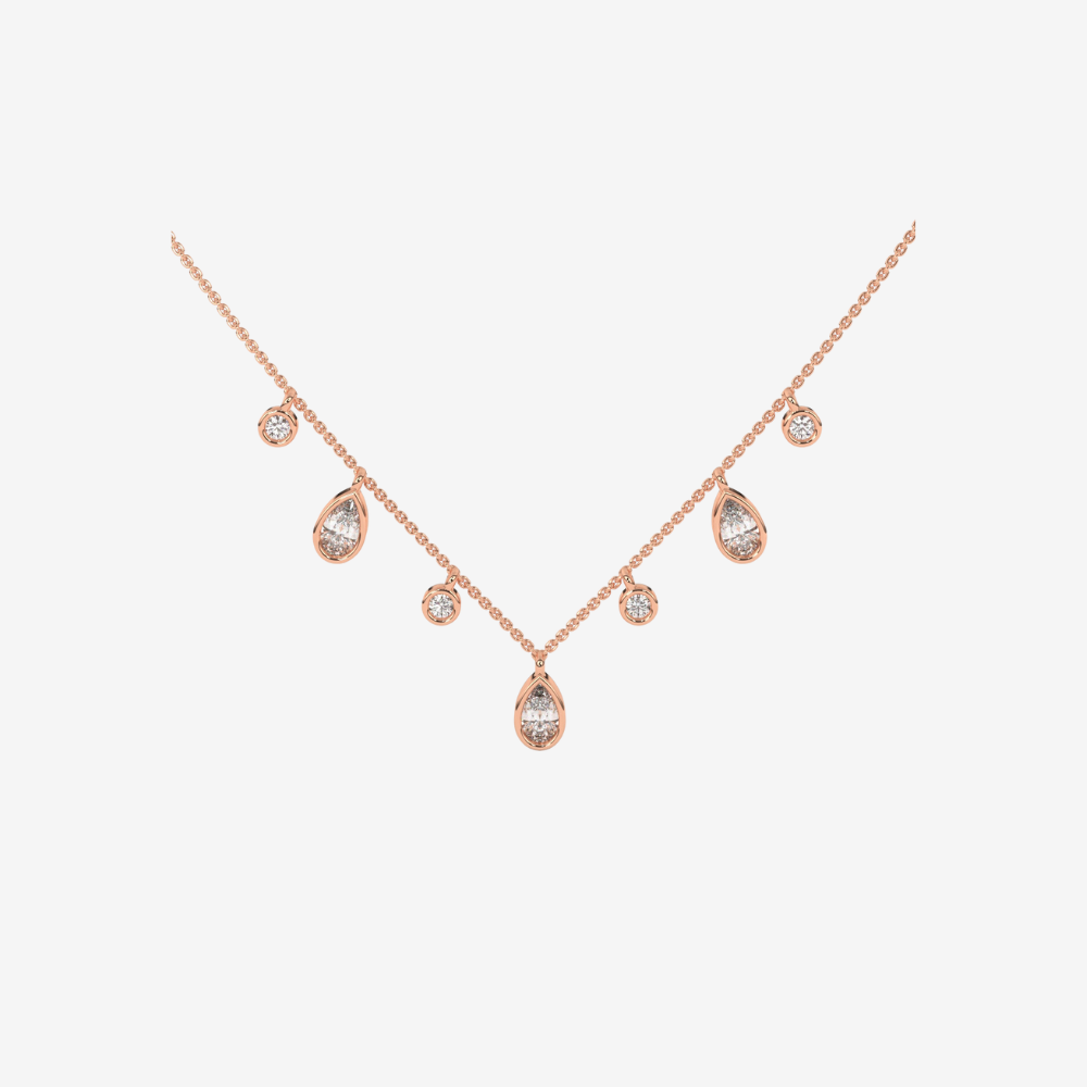 Teardrop drip Diamonds Floating Necklace - 14k Rose Gold - Jewelry - Goldie Paris Jewelry - Necklace